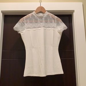 NEW with tags RW&CO Lace and Crepe mock-neck top